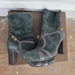 Chie Mihara Dark Green Suede Heeled Boots